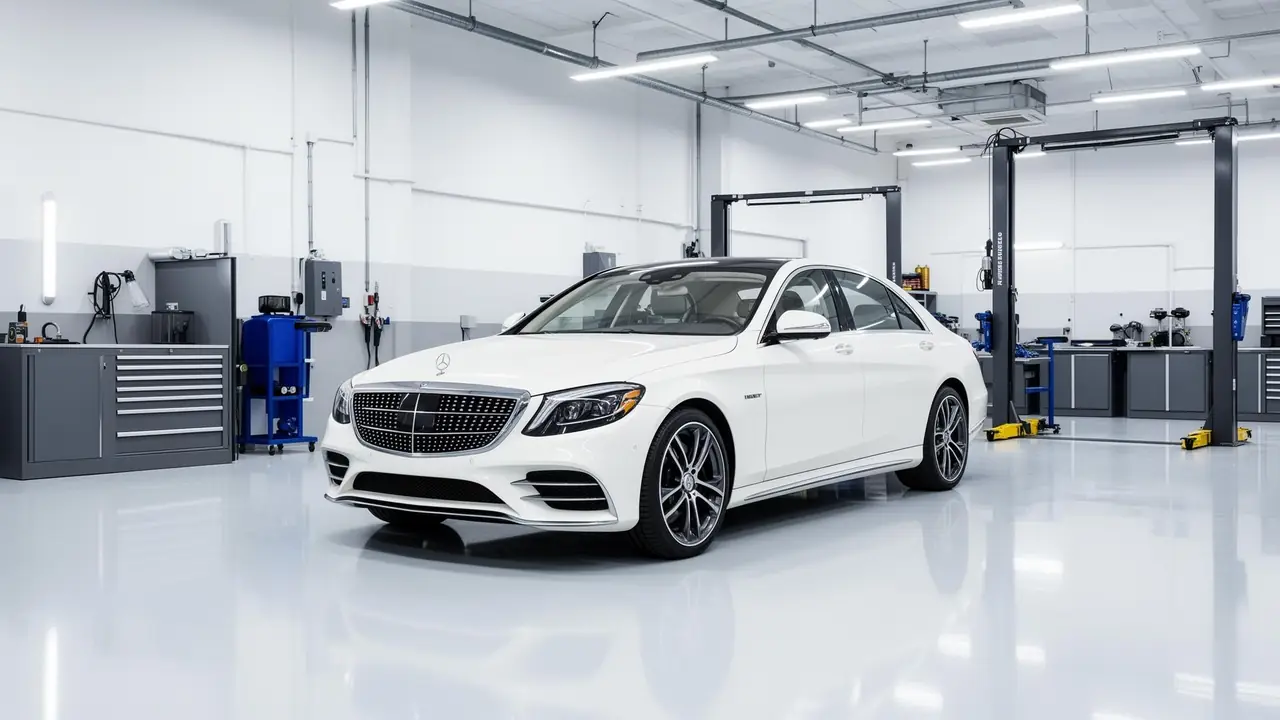 Mercedes-Benz undergoing maintenance at the De' KaarNexus workshop